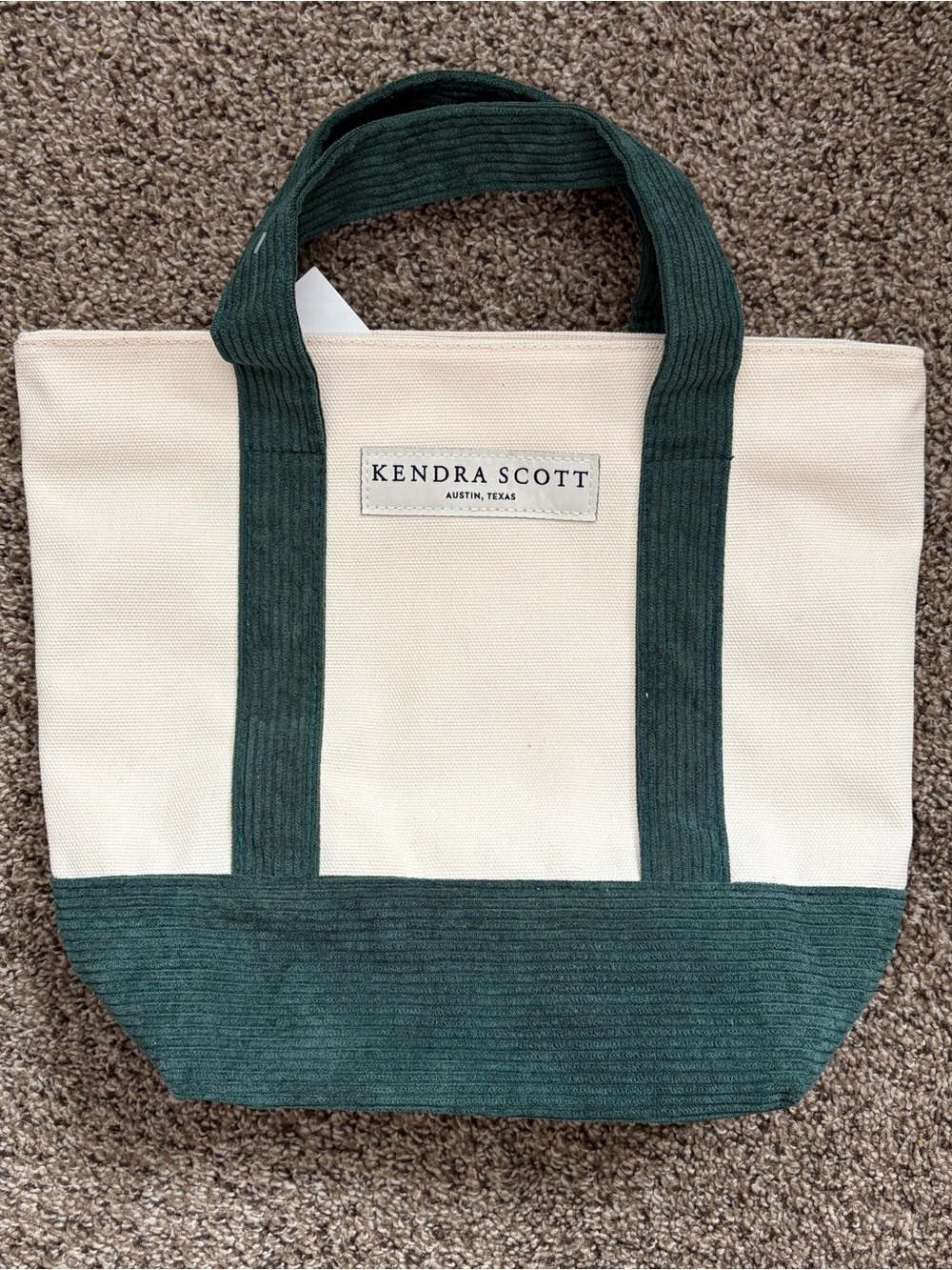 Kendra Scott Cream Tote with Dark Green Trim